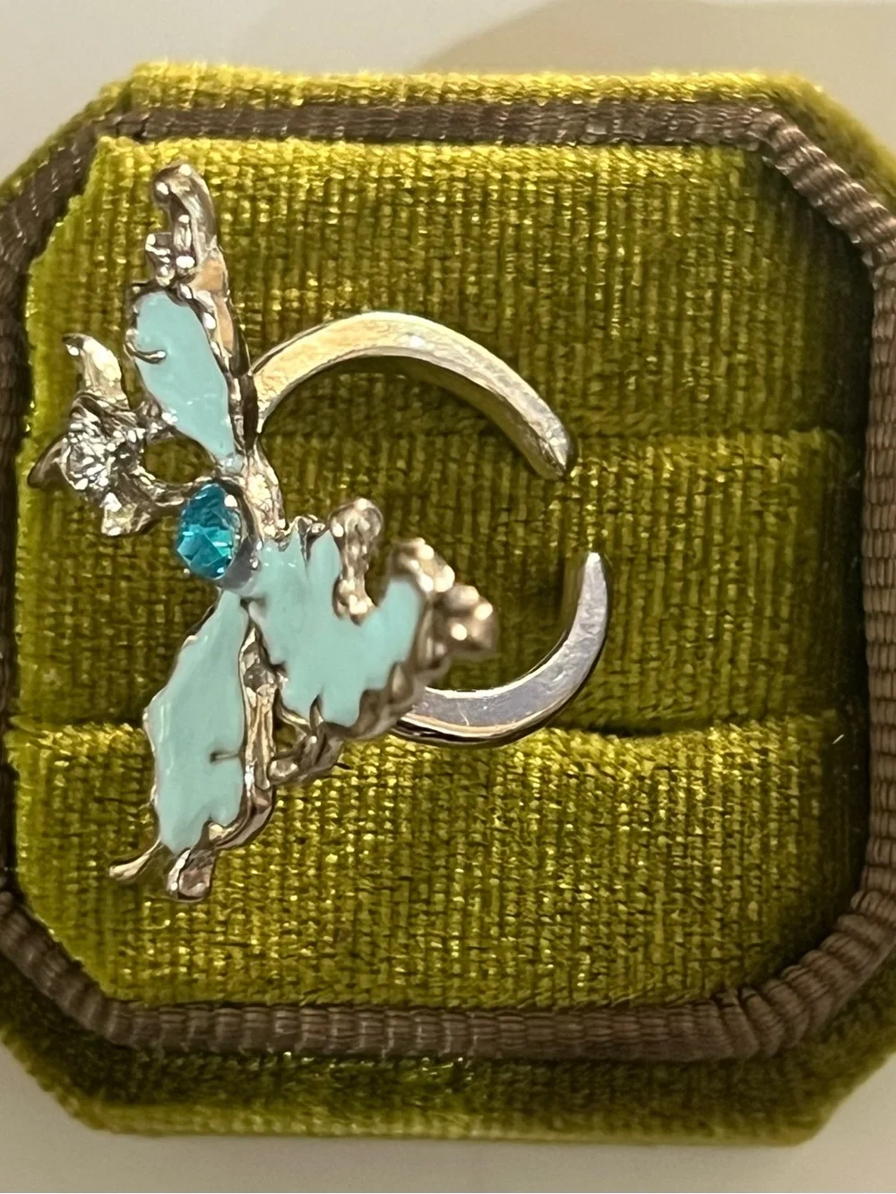 Whimsical Baby Blue Butterfly w/ Silver Accents Open Ring Size 6 NWT